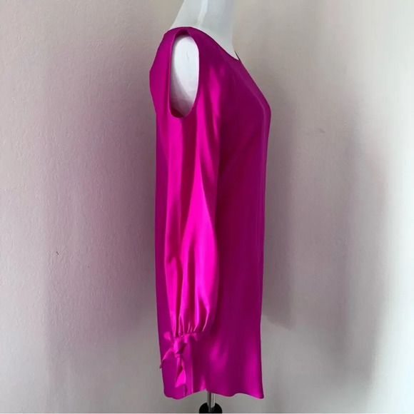 Amanda Uprichard Hot Pink 100% Silk Cold Shoulder Long Sleeve Dress Small - Picture 5 of 13